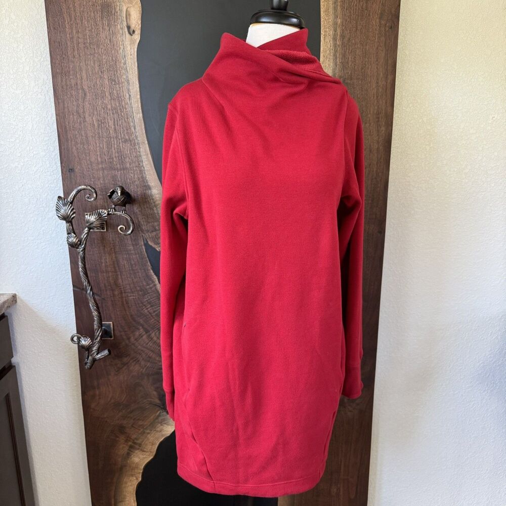 Athleta Red Cozy Karma Mock Neck Dress Asym Pullover Women's Size Small